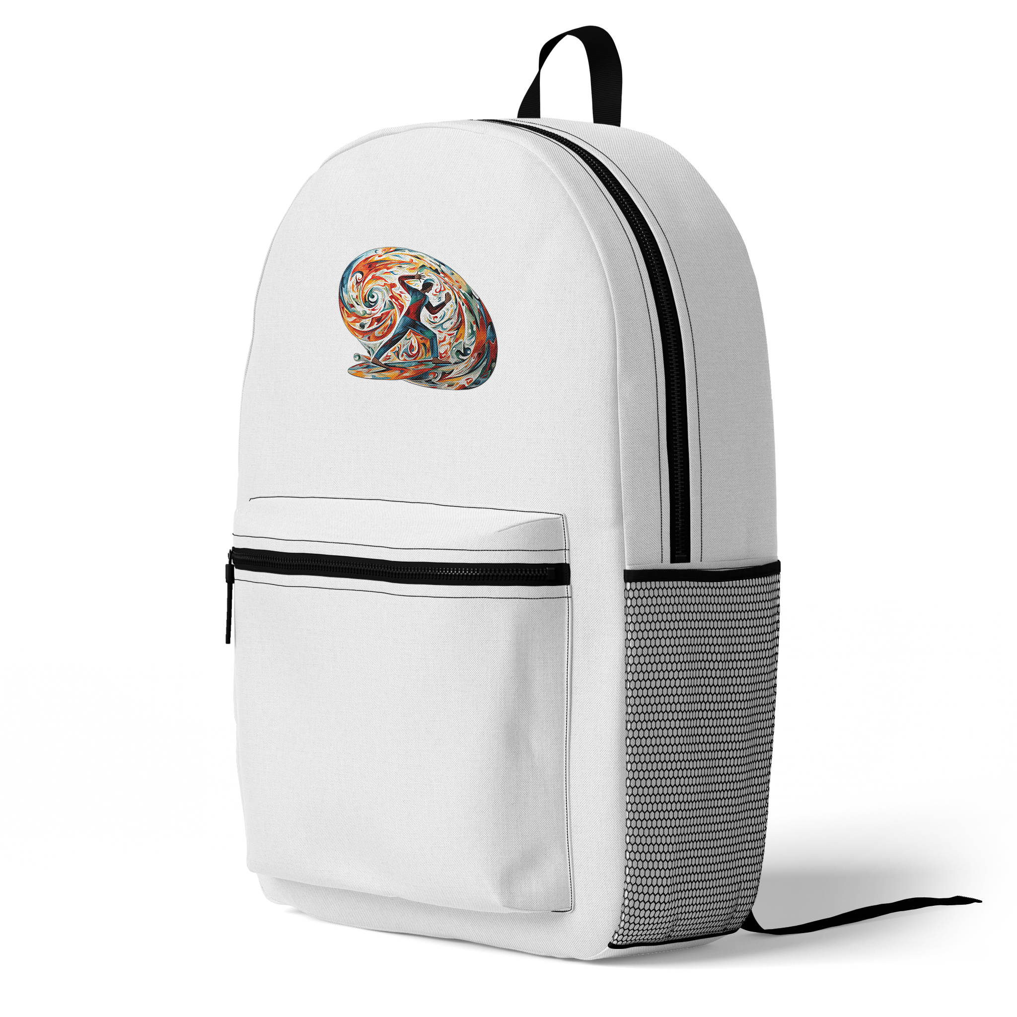 Picasso Surfing with a White Background Backpack Logo