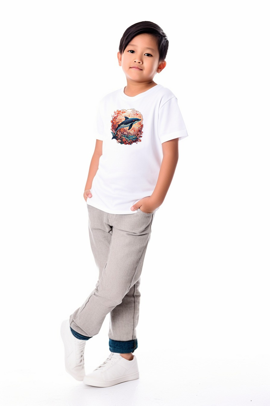 Boy T Shirt👕: White-Background Whale sticker with Exploding waves of hearts and Insane Details