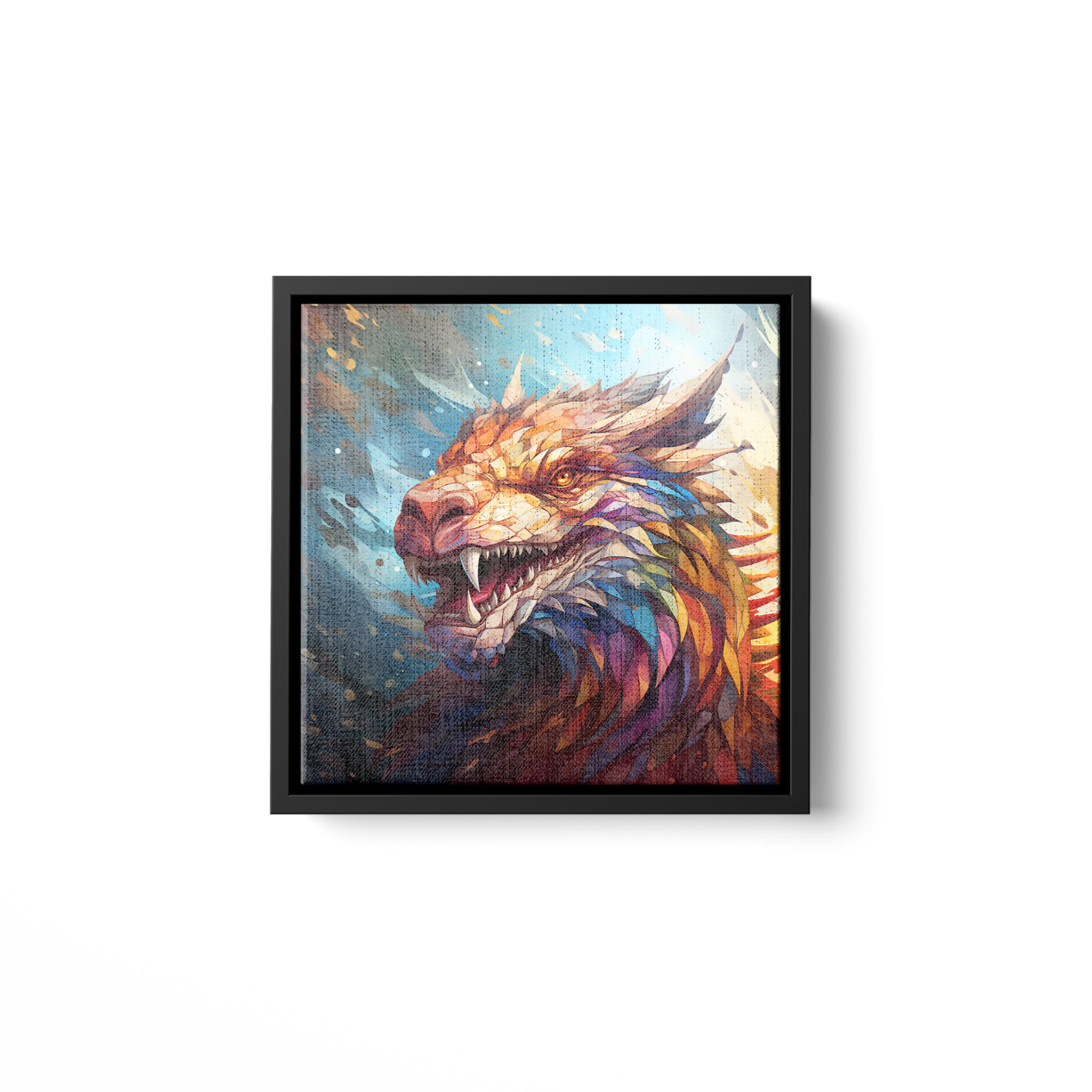 Colorful Triangle Dragon Fire - Framed Matte Canvas (Square)