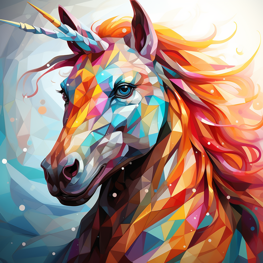 Framed Matte Canvas -(Square) [Unicorn | Colorful | Stylized Triangles]