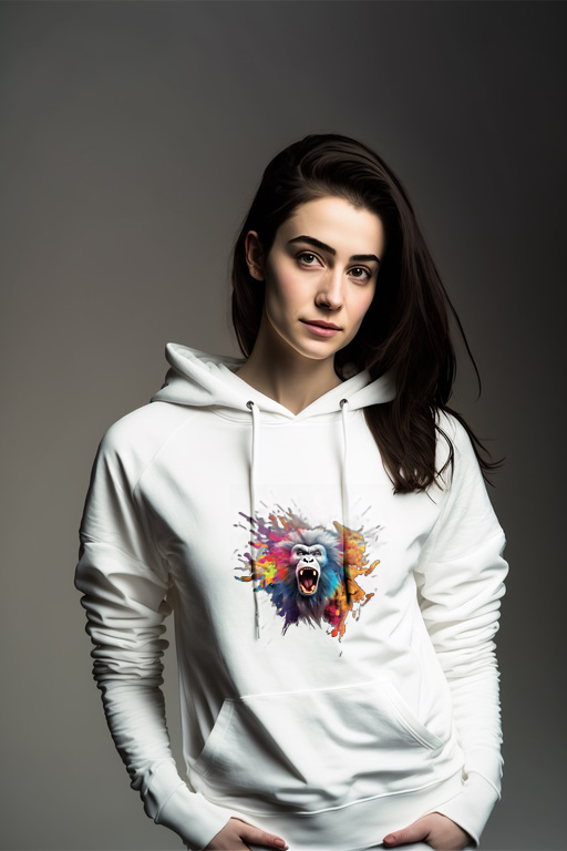 3D Vector Monkey Exploding with Colors Fitted Hoodie