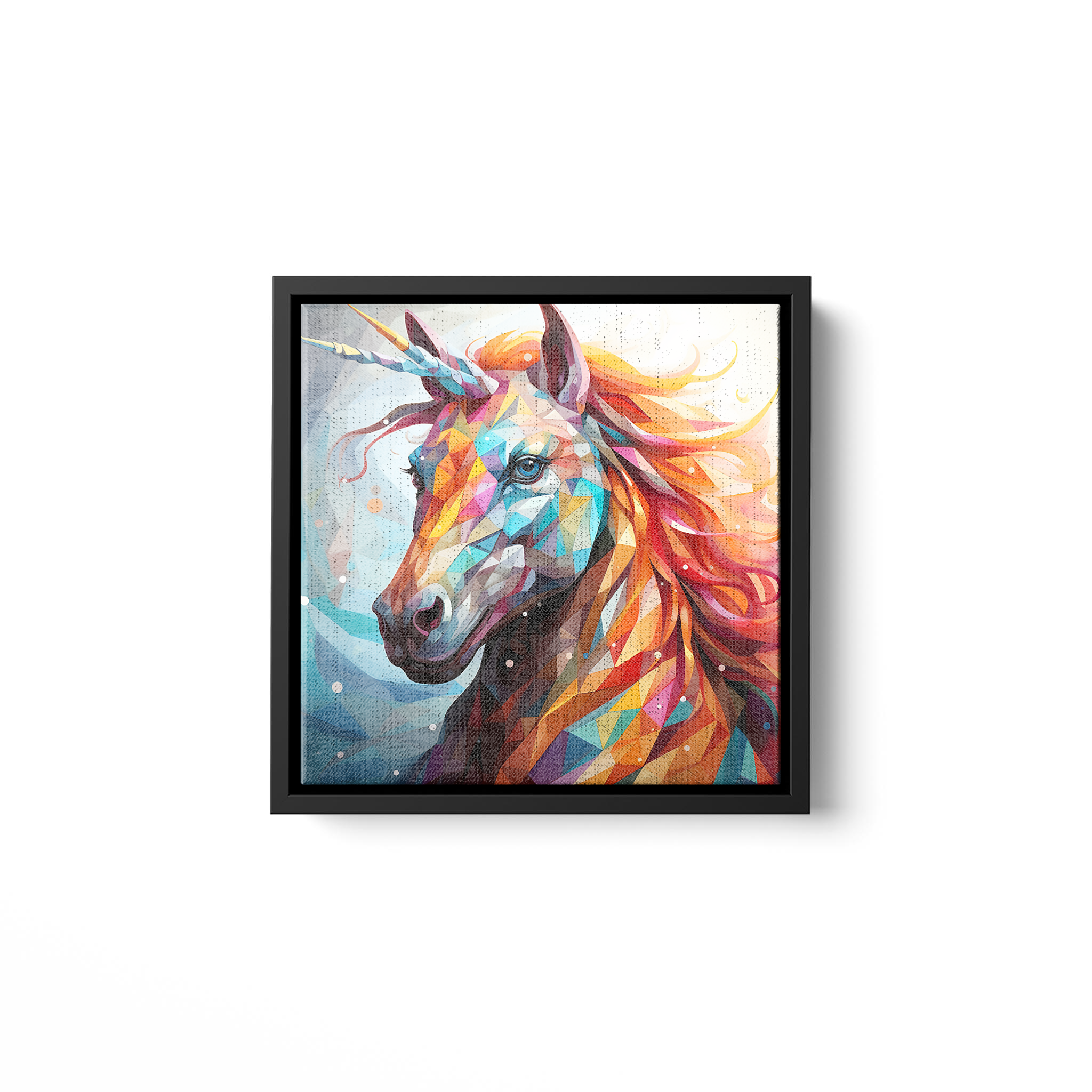 Framed Matte Canvas -(Square) [Unicorn | Colorful | Stylized Triangles]