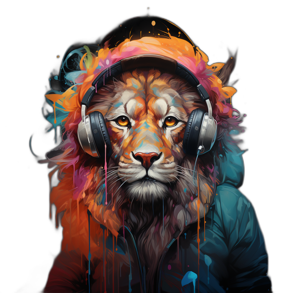 Nft Style Cyberpunk Neon Glow Lion Wearing Hoodie