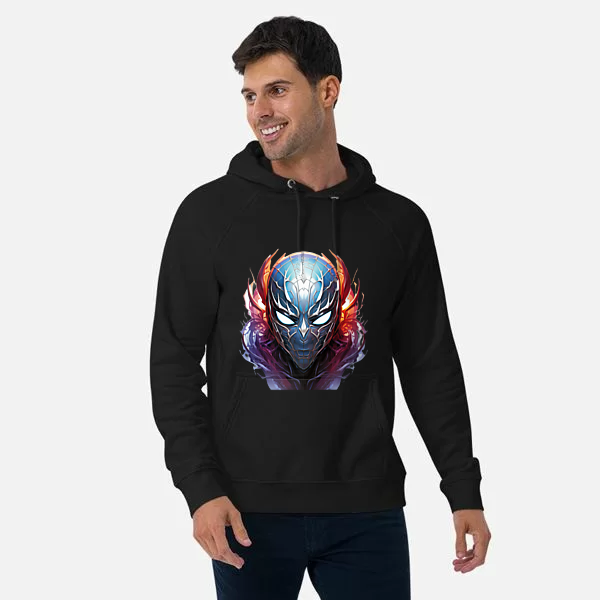 Hoodie with Spiderman Oni Mask Iridescent Logo in Circle on White