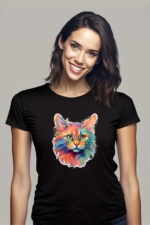 Vibrantwatercolor Cat StickerFit T-Shirt