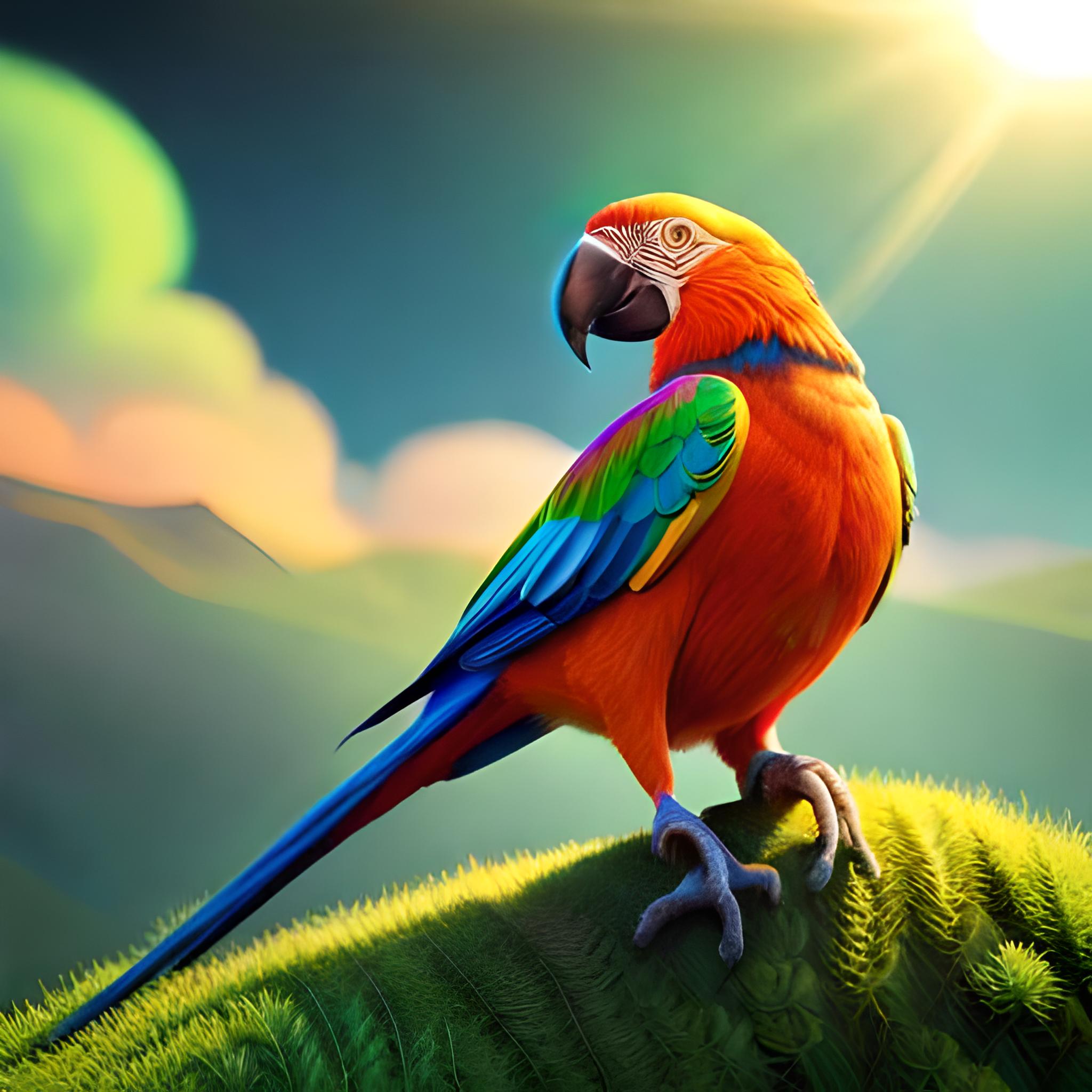 A Neon Parrot Sitting Amongst the Trees - HD, Picasso Style, Unreal Engine 5, Ray Tracing, Intricate Detail - S750